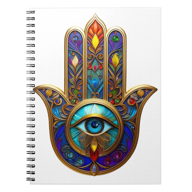 Caderno Espiral Gold Colorful Hamsa Turquoise Sapphire Third Eye  (Frente)