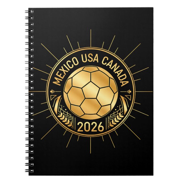 Caderno Espiral Gold Football Emblem 2026 | Mexico USA Canada (Frente)