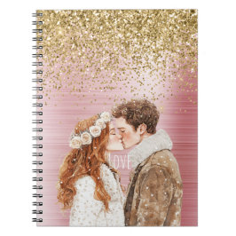 Caderno Espiral Gold Glitter White Hearts Balloons