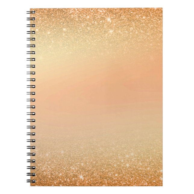 Caderno Espiral Gold & Orange Notebook with Sparkle Glam Aesthetic (Frente)