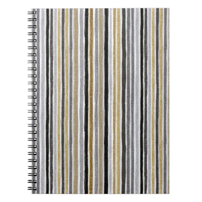 Caderno Espiral Gold Silver Black Blue Stripes (Frente)
