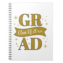 Caderno Espiral Gold & White Graduation Party