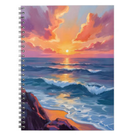 Caderno Espiral Golden Coast | Ocean Sunset Watercolor Painting