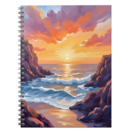 Caderno Espiral Golden Horizon | Ocean Sunset Watercolor