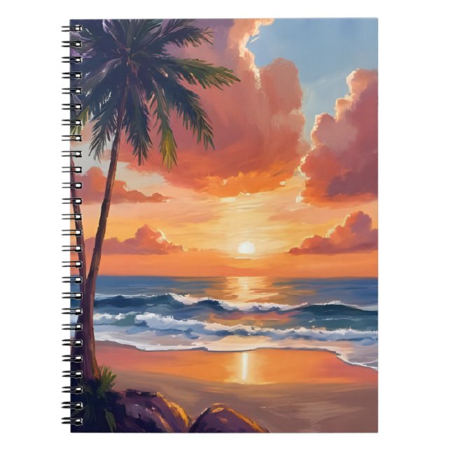 Caderno Espiral Golden Hour Cove | Tropical Ocean Watercolor (Frente)