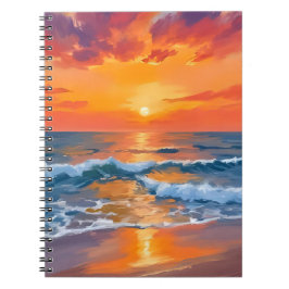 Caderno Espiral Golden Hour Sunset Ocean Beach Painting
