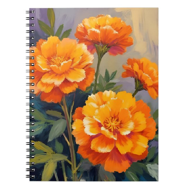 Caderno Espiral Golden Marigolds | Watercolor Flowers Floral (Frente)