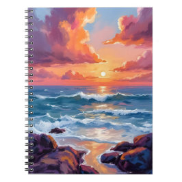 Caderno Espiral Golden Ocean Sunset | Watercolor Coastal Radiant