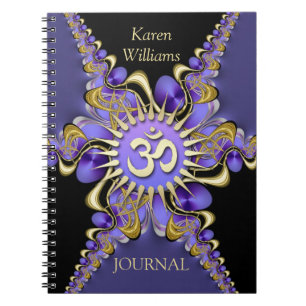 Caderno Espiral Golden Om Purple Fractal Lace Elegant Notebook