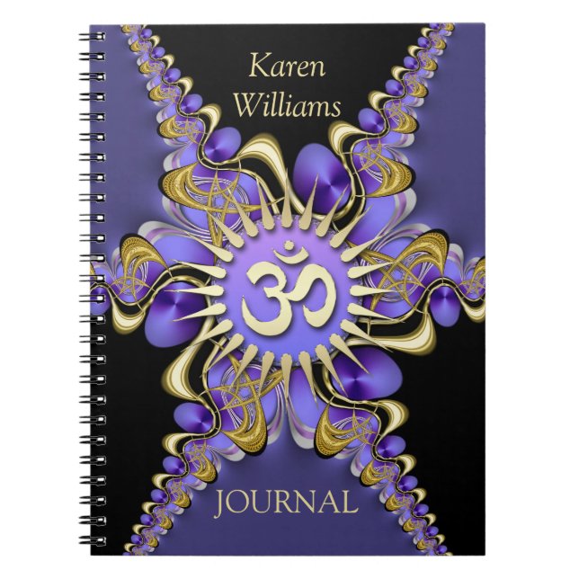 Caderno Espiral Golden Om Purple Fractal Lace Elegant Notebook (Frente)