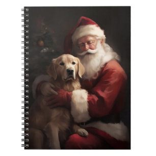 Caderno Espiral Golden Retriever Com Santa Claus Natal