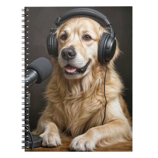 Caderno Espiral Golden Retriever Hosting a Podcast (Frente)