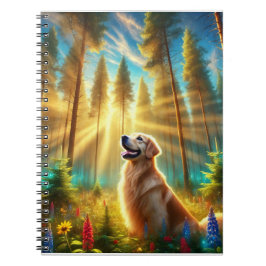Caderno Espiral Golden Retriever na Floresta Encantada
