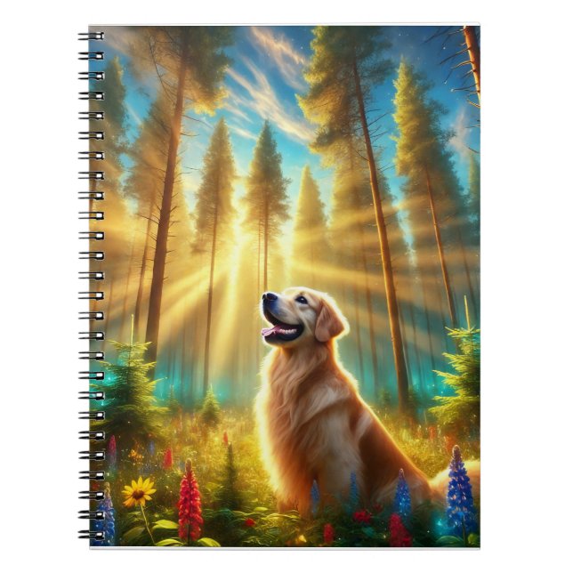 Caderno Espiral Golden Retriever na Floresta Encantada (Frente)