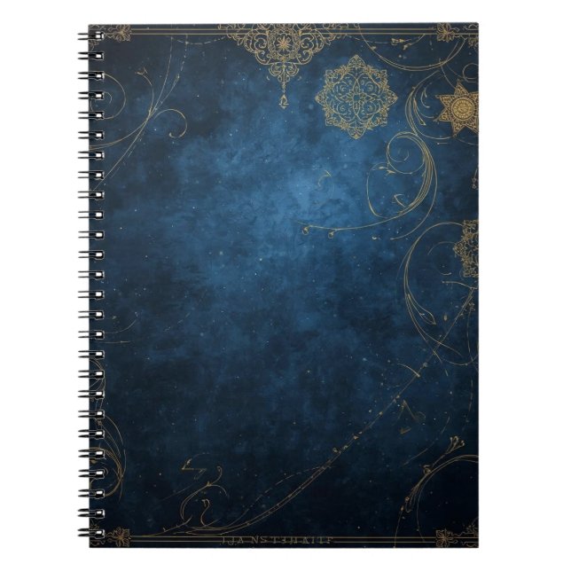 Caderno Espiral Golden Symbols on Indigo Sky  (Frente)