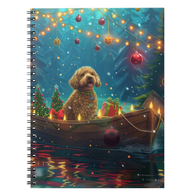 Caderno Espiral Goldendoodle Natal Viagem Festiva (Frente)