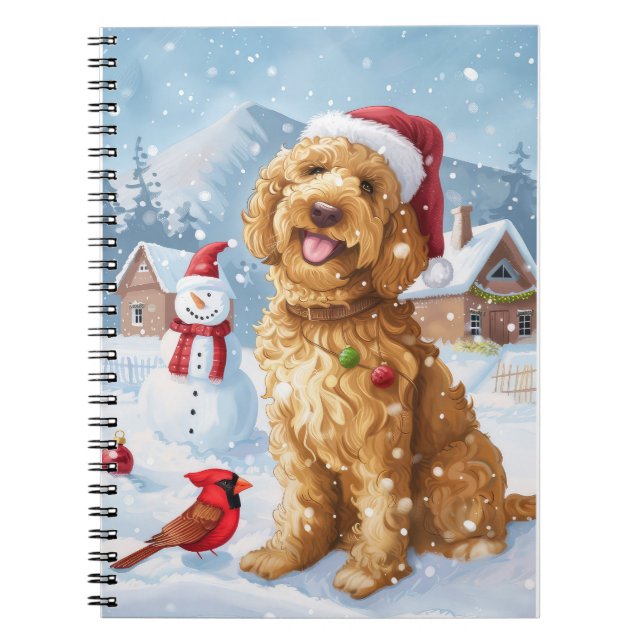 Caderno Espiral Goldendoodle Winter Wonderland Natal Joy (Frente)