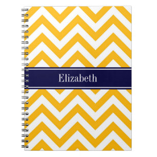 Caderno Espiral Goldenrod White LG Chevron Marinho Blue Name Monog