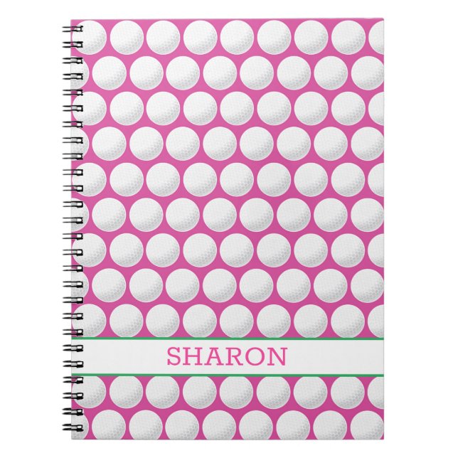 Caderno Espiral Golf Balls Nome Verde Rosa (Frente)