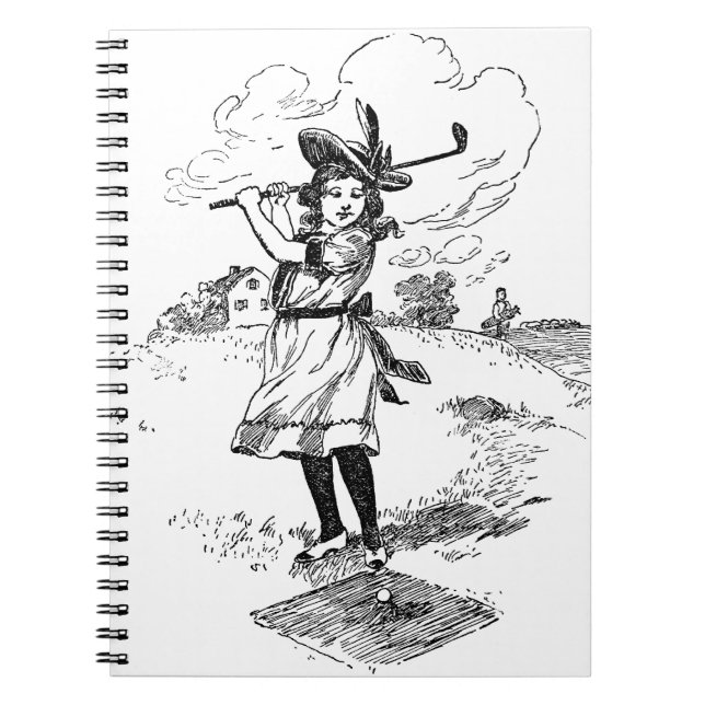 Caderno Espiral Golf Girl Golfing Vintage Art (Frente)