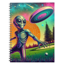 Caderno Espiral Golfe de Disco de alienígena com Fundo do Planeta