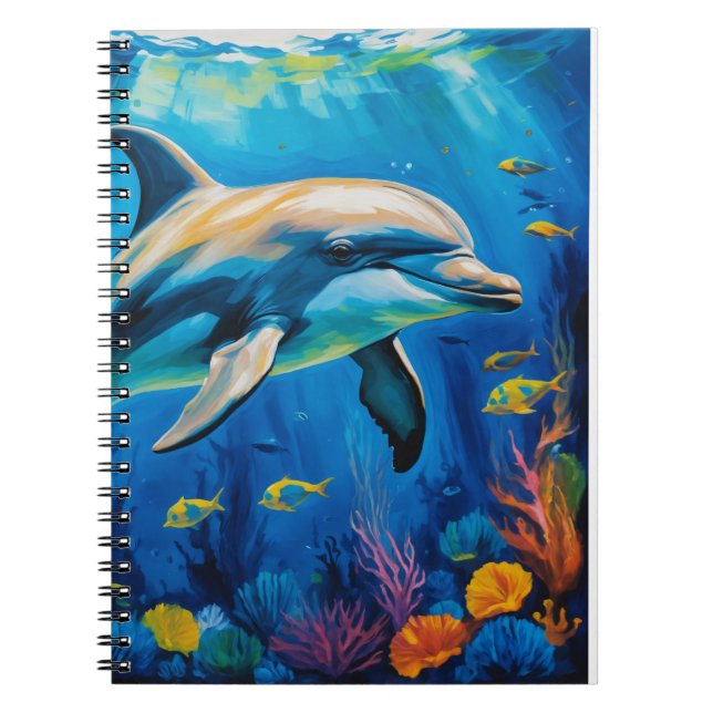 Caderno Espiral Golfinho de Pintura de Petróleo (Frente)
