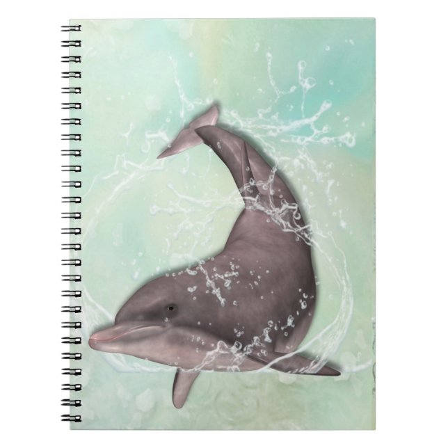 Caderno Espiral Golfinho Espalhando em torno de Aqua Green Water (Frente)