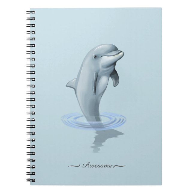 Caderno Espiral Golfinho Moderno e Script em Azul Claro (Frente)