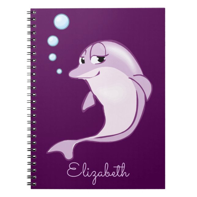 Caderno Espiral Golfinho roxo bonito personalizado (Frente)