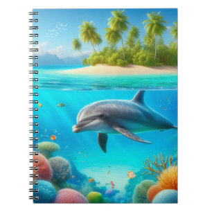Caderno Espiral Golfinho submarino colorido tropical/Havaí