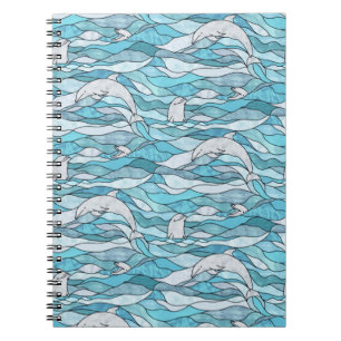 Caderno Espiral Golfinhos De Vidro Arrefecidos Do Oceano Azul