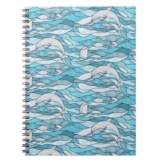 Caderno Espiral Golfinhos De Vidro Arrefecidos Do Oceano Azul (Frente)