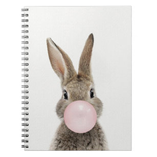 Caderno Espiral Goma de bolhas rosa soprada no coelho