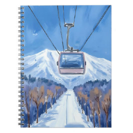 Caderno Espiral Gôndola de Esqui Montanha de Neve Aquarela