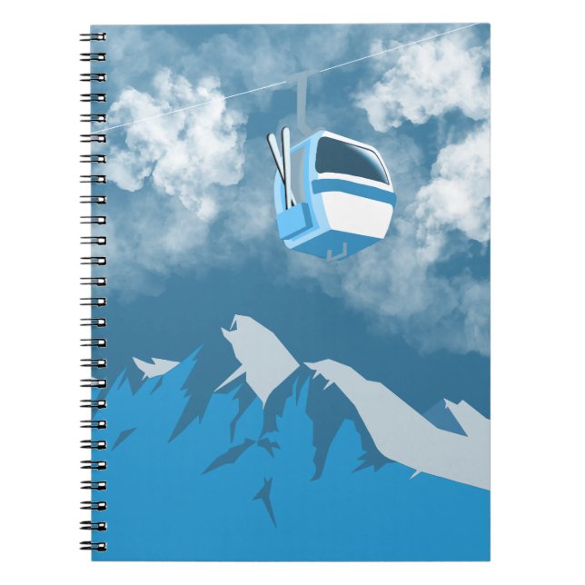 Caderno Espiral Gondola Ride | Ski Mountain Winter Painting (Frente)