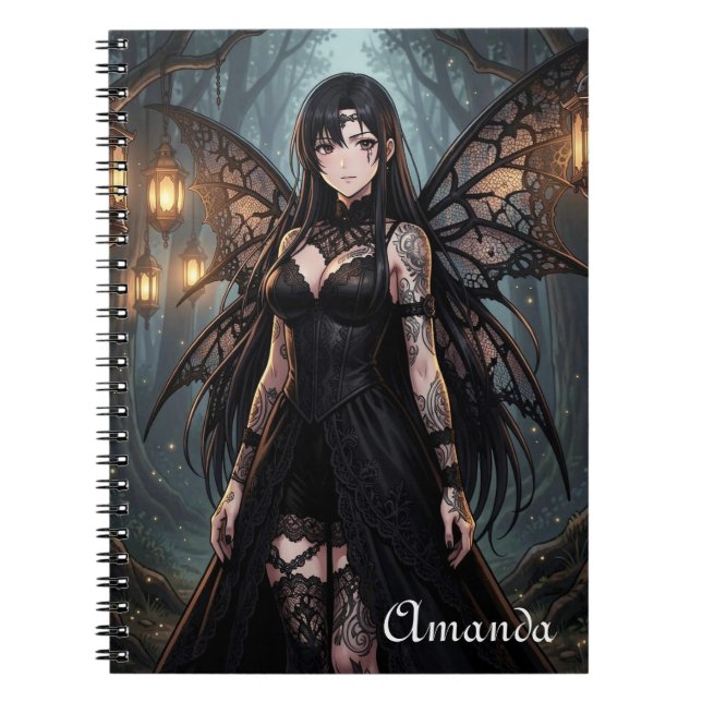 Caderno Espiral Gothic Anime Fairy Girl in Enchanted Forest (Frente)