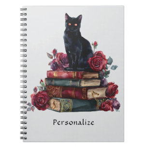 Caderno Espiral Gótica Black Cat Livros Antigos de Crimson Rosas