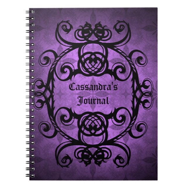 Caderno Espiral Gótica elegante roxo e preto (Frente)