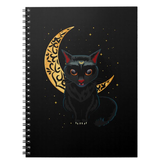 Caderno Espiral Gótica Negra Crescente Gótica Gótica Gatinho Gótic (Frente)