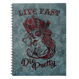 Caderno Espiral Gótica Pirata Skull Mulher Viva Rápido Morre Bon