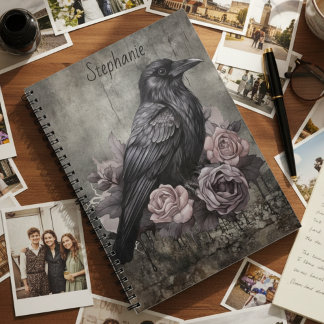 Caderno Espiral Gótico Corvo Dark Academia Floral