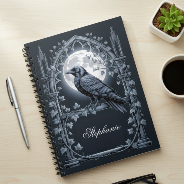 Caderno Espiral Gótico Corvo Lua Academia Sombria (Dark academia personalized photo notebook)