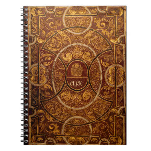 Caderno Espiral Gótico do Monograma do Livro Vintage Gilded
