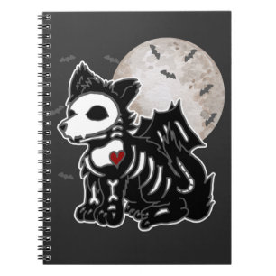 Caderno Espiral Gótico Emo do Anime Wolf Edgy Skeleton Halloween