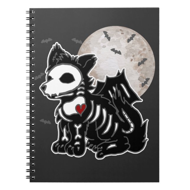 Caderno Espiral Gótico Emo do Anime Wolf Edgy Skeleton Halloween (Frente)