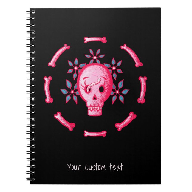 Caderno Espiral Gótico Engraçado - Preto-Rosa (Frente)