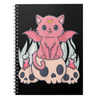 Caderno Espiral Gótico Kawaii Pastel Gato e Crânio de Demônio Cére