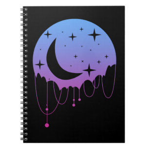 Caderno Espiral Gótico Pastel Moon Kawaii Estrelas Estéticas Cre