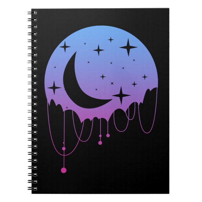 Caderno Espiral Gótico Pastel Moon Kawaii Estrelas Estéticas Cresc (Frente)