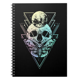 Caderno Espiral Gótico Pastel Moon Skull Gótica Crescente Wicca 